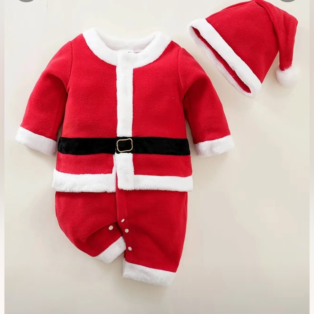Christmas Autumn And Winter Baby Casual Fleece Santa Claus Jumpsuit With Hat